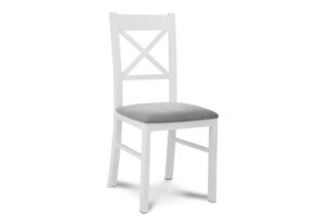 CRAM, https://konsimo.pl/kolekcja/cram/ Proste krzesło drewniane krzyżak białe tkanina pleciona szara biały/jasny szary - zdjęcie