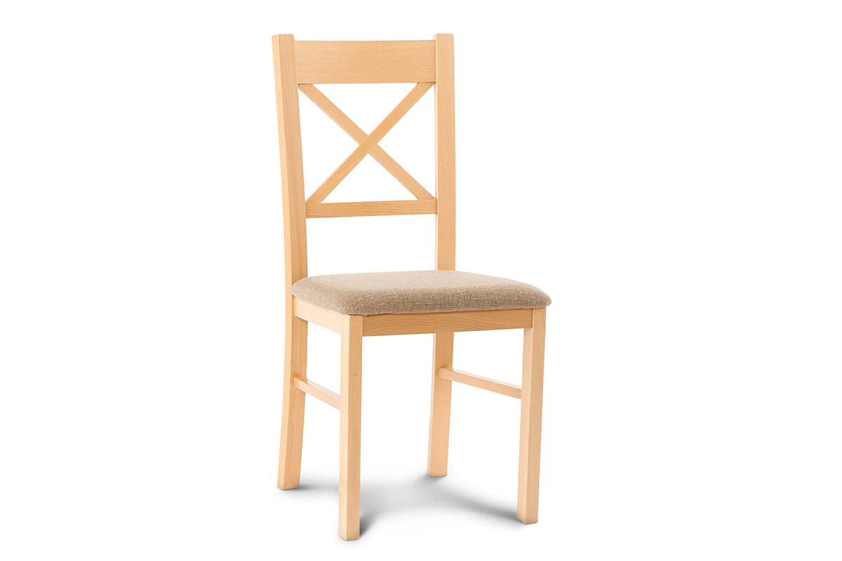 Proste krzesło drewniane krzyżak buk tkanina pleciona beż