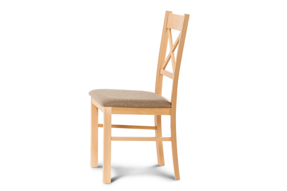 CRAM Proste krzesło drewniane krzyżak buk tkanina pleciona beż buk/beżowy - zdjęcie 2