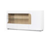 AVERO Duża komoda z witryną 165 cm w stylu skandynawskim biała biały matowy/biały połysk/dąb - zdjęcie 3