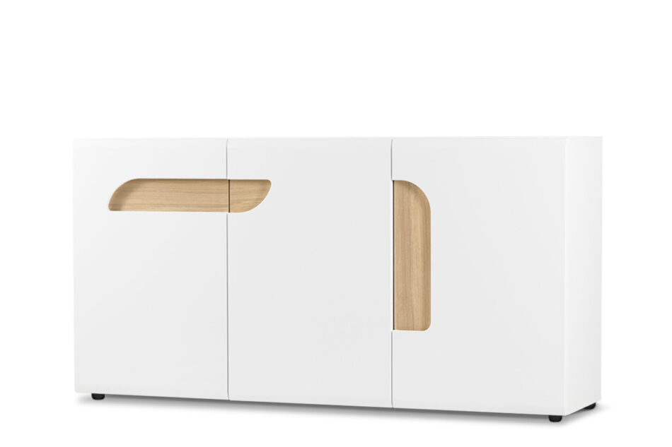 AVERO Duża komoda z półkami 165 cm w stylu skandynawskim biała biały matowy/biały połysk/dąb - zdjęcie 1