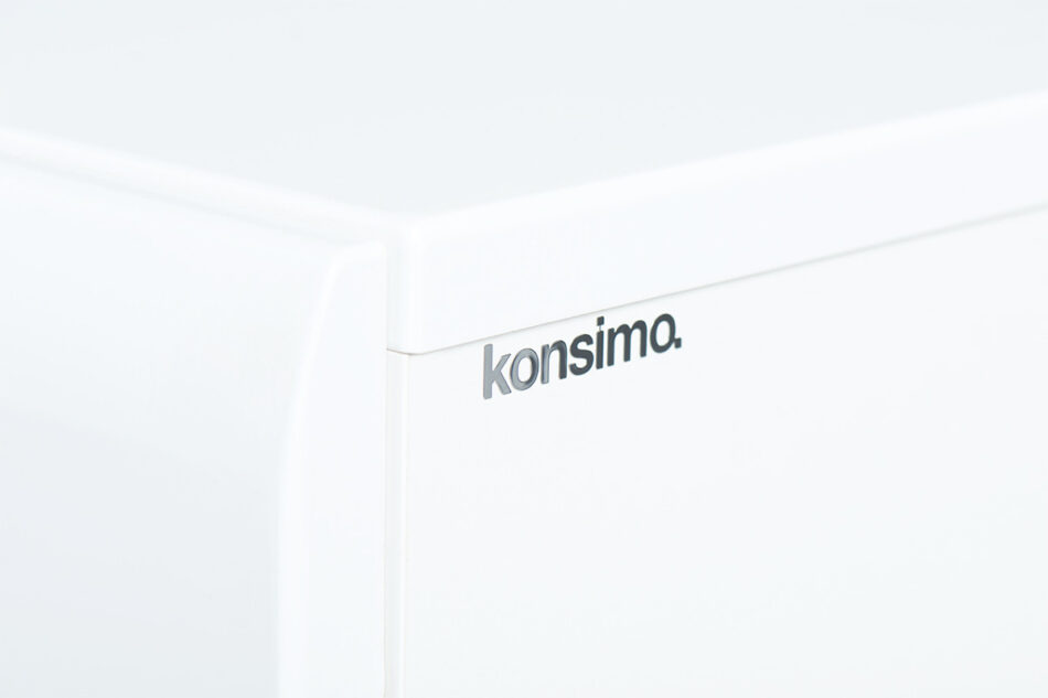 AVERO Komoda z półkami 110 cm w stylu skandynawskim biała biały matowy/biały połysk/dąb - zdjęcie 10