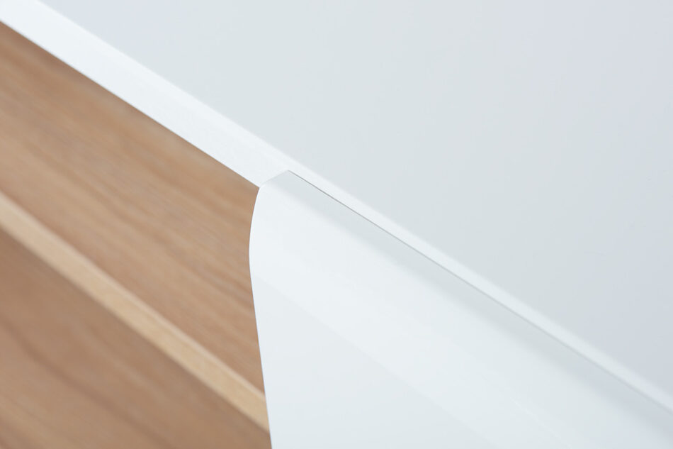 AVERO Komoda z półkami 110 cm w stylu skandynawskim biała biały matowy/biały połysk/dąb - zdjęcie 8