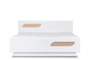 AVERO, https://konsimo.pl/kolekcja/avero/ Podwójna rama łóżka 160 x 200 cm w stylu skandynawskim biała biały matowy/biały połysk/dąb - zdjęcie