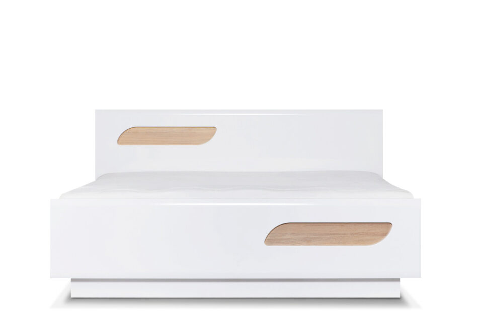 AVERO Podwójna rama łóżka 160 x 200 cm w stylu skandynawskim biała biały matowy/biały połysk/dąb - zdjęcie 0