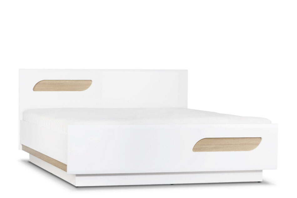AVERO Podwójna rama łóżka 160 x 200 cm w stylu skandynawskim biała biały matowy/biały połysk/dąb - zdjęcie 2