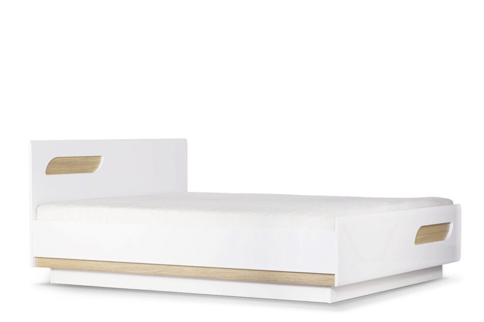 AVERO Podwójna rama łóżka 160 x 200 cm w stylu skandynawskim biała biały matowy/biały połysk/dąb - zdjęcie 3