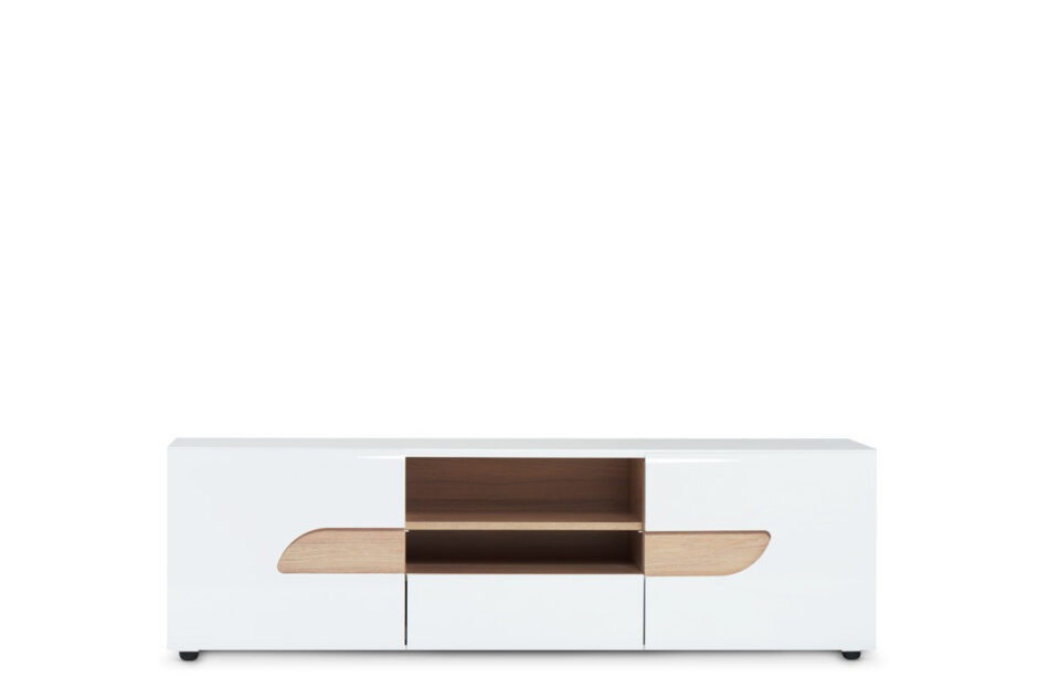 AVERO Komplet mebli do salonu w stylu skandynawskim 3 elementy biały biały matowy/biały połysk/dąb - zdjęcie 3