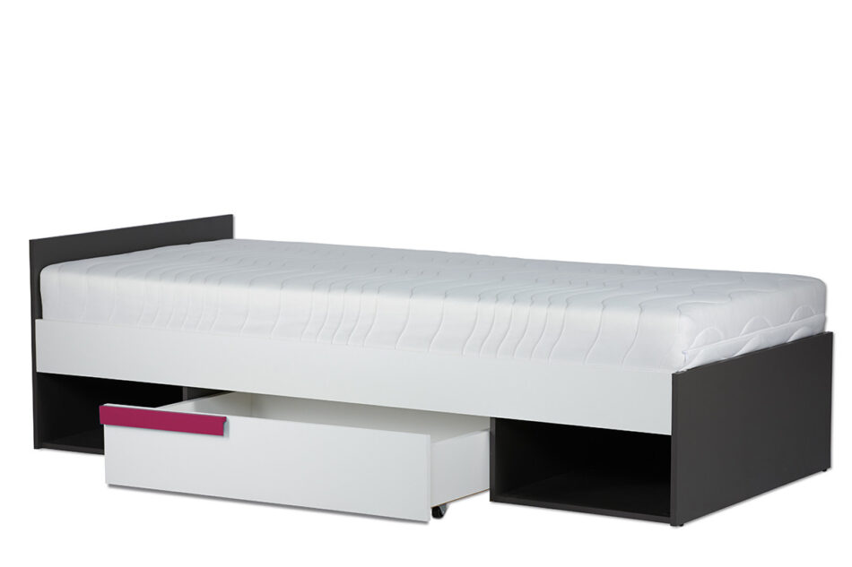 SHIBU Nowoczesne łóżko dla dziecka z szufladą grafit/biały/różowy - zdjęcie 1