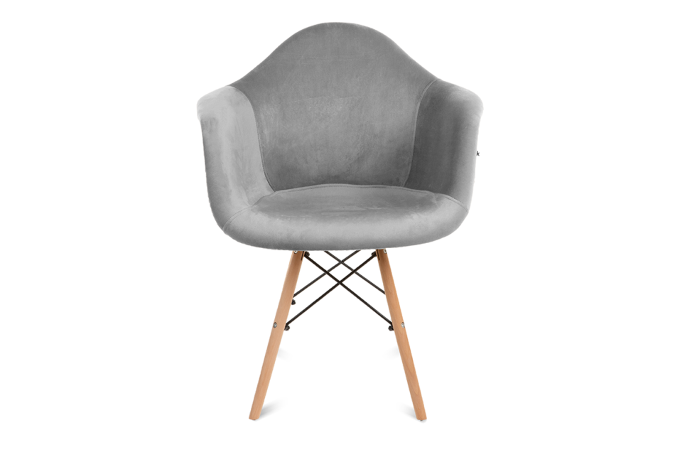 NEREA Szare welurowe krzesło z podłokietnikami skandynawskie jasny szary - zdjęcie 1