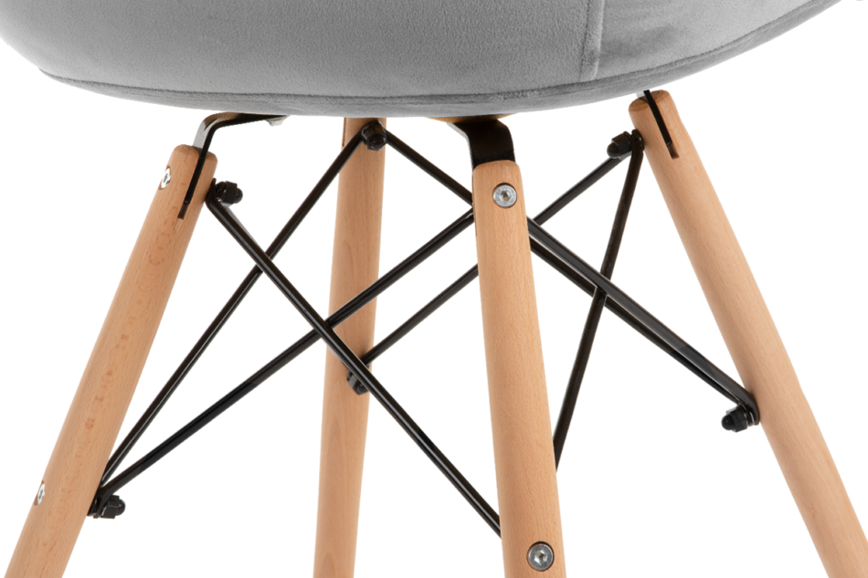 NEREA Szare welurowe krzesło z podłokietnikami skandynawskie jasny szary - zdjęcie 5