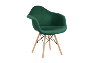 NEREA, https://konsimo.pl/kolekcja/nerea/ Zielone welurowe krzesło z podłokietnikami skandynawskie ciemny zielony - zdjęcie