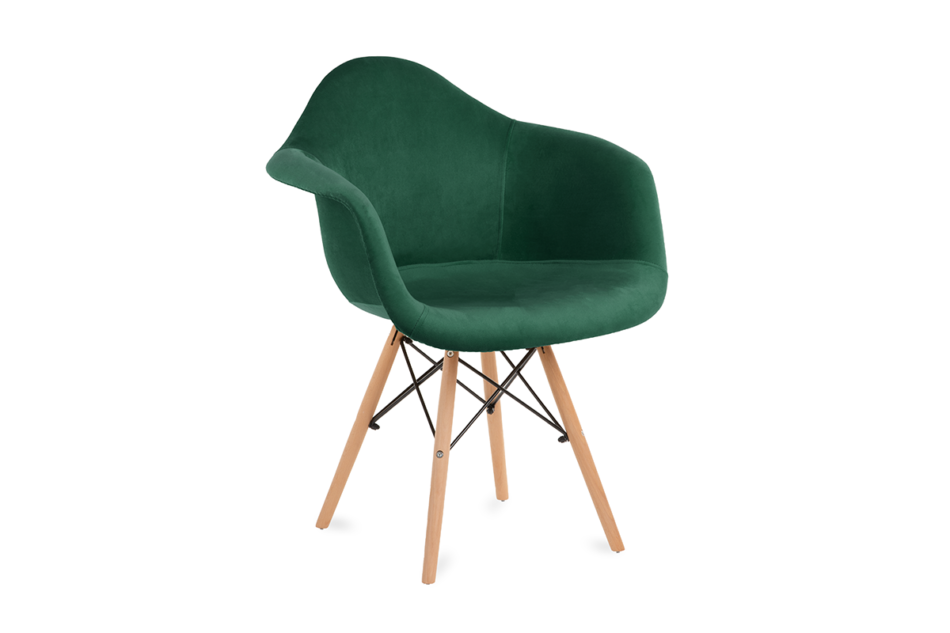 NEREA Zielone welurowe krzesło z podłokietnikami skandynawskie ciemny zielony - zdjęcie 0