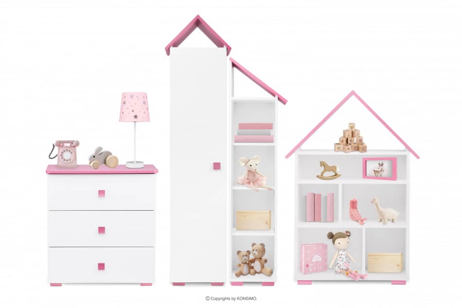 PABIS Zestaw meble dla dziewczynki różowe 4 elementy biały/różowy - zdjęcie 10
