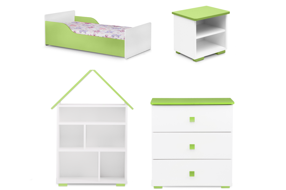 PABIS Zestaw meble do pokoju dziecka zielone 4 elementy biały/zielony - zdjęcie 0