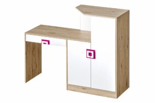 CAMBI, https://konsimo.pl/kolekcja/cambi/ Kolorowe biurko z komodą do pokoju dziecięcego białe / jasny dąb / różowe biały/jasny dąb/różowy - zdjęcie