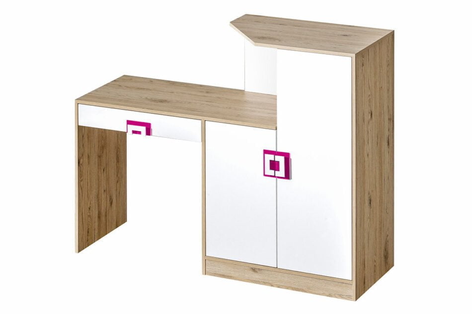 CAMBI Kolorowe biurko z komodą do pokoju dziecięcego białe / jasny dąb / różowe biały/jasny dąb/różowy - zdjęcie