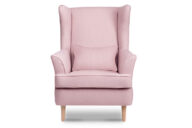 Skandynawski fotel pudrowy róż na nóżkach