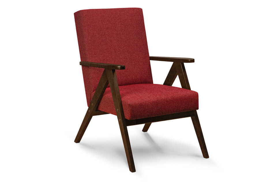 NASET Fotel w stylu PRL czerwony bordowy/ciemny orzech - zdjęcie 1