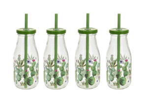 EGETINO, https://konsimo.pl/kolekcja/egetino/ Komplet butelek ze słomką, 4 szt. przezroczysty/zielony - zdjęcie