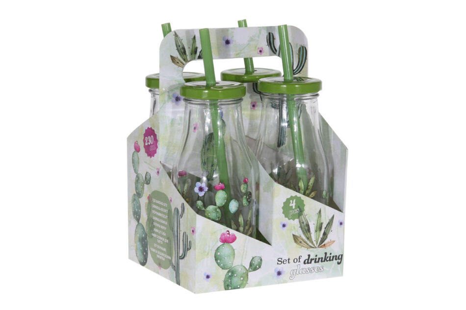 EGETINO Komplet butelek ze słomką, 4 szt. przezroczysty/zielony - zdjęcie 1