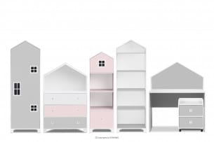 MIRUM, https://konsimo.pl/kolekcja/mirum/ Zestaw meble domki dla dziewczynki różowe 6 elementów biały/szary/różowy - zdjęcie