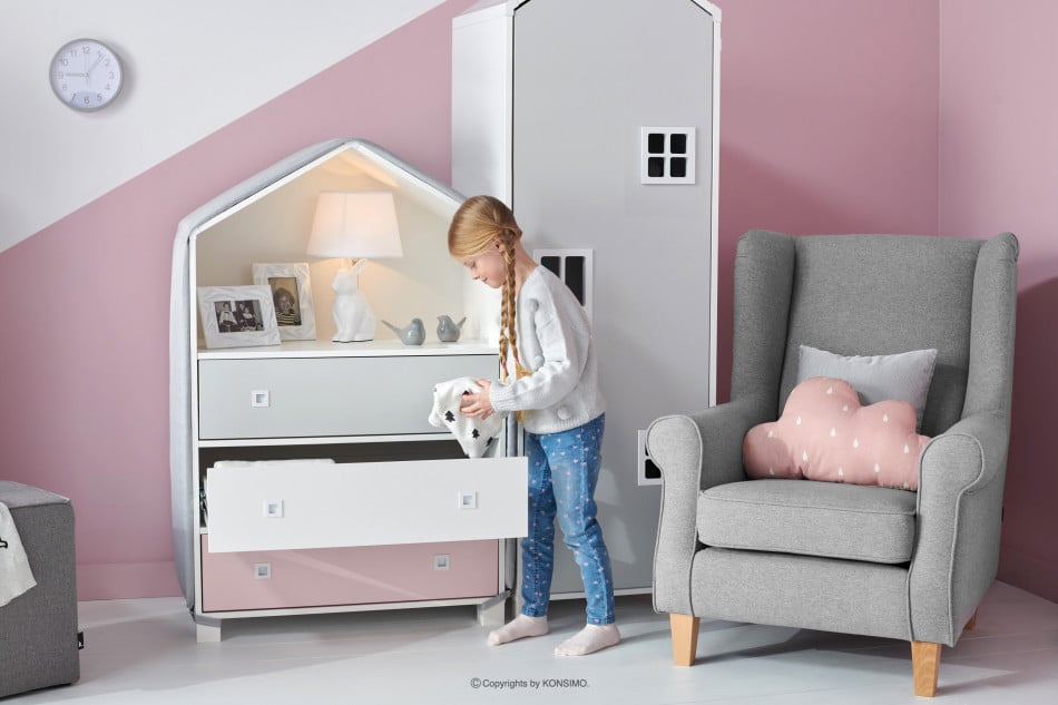 MIRUM Zestaw meble domki dla dziewczynki różowe 6 elementów biały/szary/różowy - zdjęcie 20