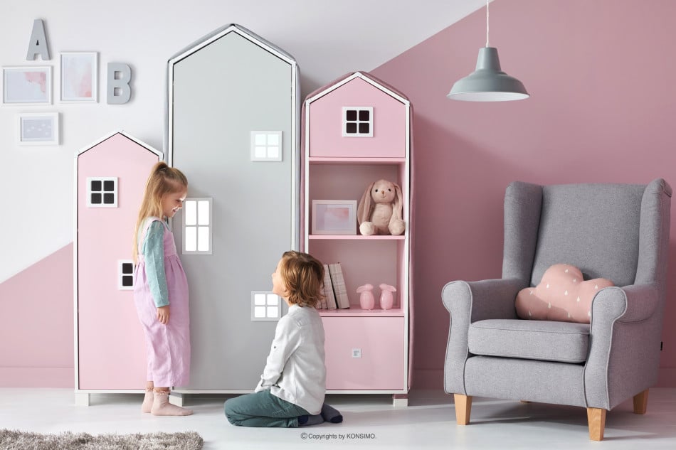 MIRUM Zestaw meble dla dziewczynki domki różowe 6 elementów biały/szary/różowy - zdjęcie 19