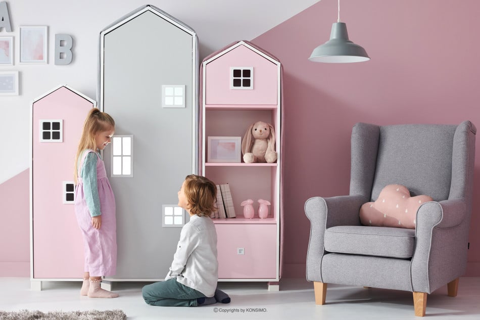 MIRUM Zestaw meble dla dziewczynki domki różowe 4 elementy biały/szary/różowy - zdjęcie 15