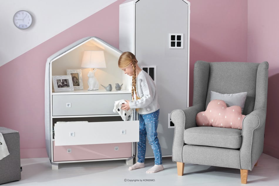 MIRUM Zestaw meble domki dla dziewczynki różowe 3 elementy biały/różowy/szary - zdjęcie 11