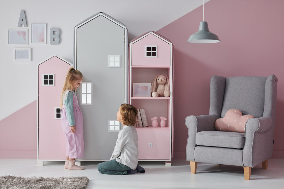 MIRUM Regał z szufladą domek dla dziewczynki różowy biały/różowy - zdjęcie 1