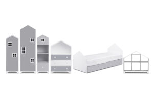 MIRUM, https://konsimo.pl/kolekcja/mirum/ Zestaw meble domki dla dzieci szare 6 elementów biały/szary - zdjęcie