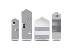 MIRUM, https://konsimo.pl/kolekcja/mirum/ Zestaw meble domki dla dzieci szare 4 elementy biały/szary - zdjęcie