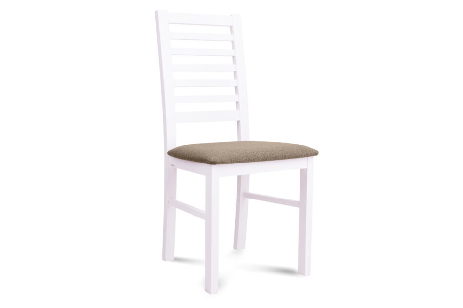 CLEMATI Drewniane białe krzesło tapicerowane brązowe siedzisko biały/brązowy - zdjęcie 0