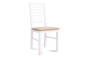 CLEMATI, https://konsimo.pl/kolekcja/clemati/ Drewniane białe krzesło tapicerowane beżowe siedzisko biały/beżowy - zdjęcie