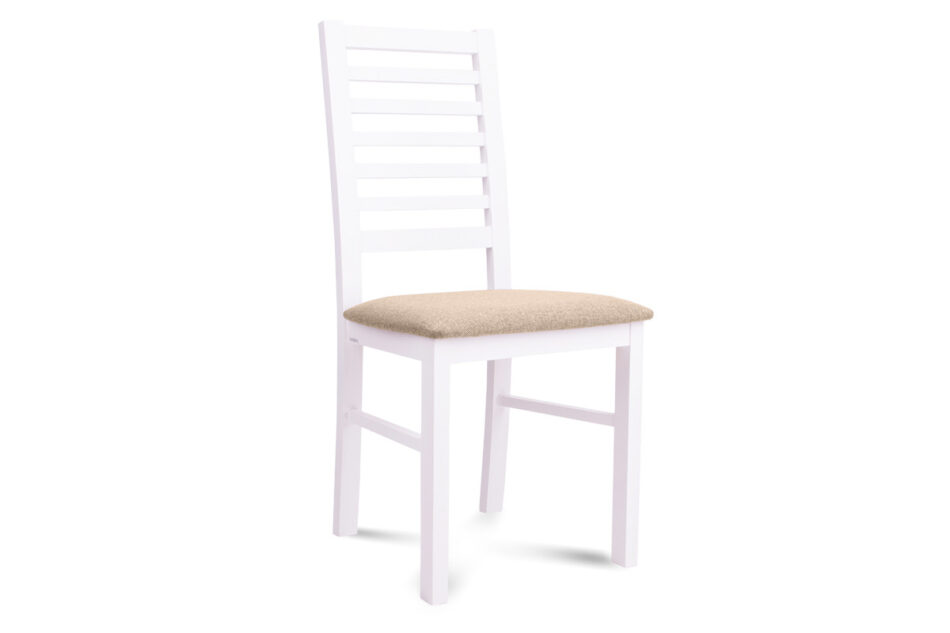 CLEMATI Drewniane białe krzesło tapicerowane beżowe siedzisko biały/beżowy - zdjęcie 0