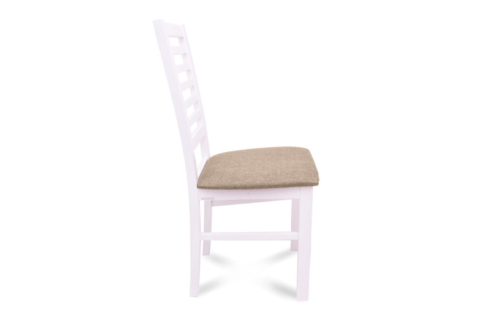 CLEMATI Drewniane białe krzesło tapicerowane beżowe siedzisko biały/beżowy - zdjęcie 2