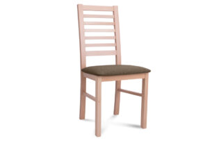 CLEMATI, https://konsimo.pl/kolekcja/clemati/ Drewniane bukowe krzesło tapicerowane brązowe siedzisko buk/brązowy - zdjęcie