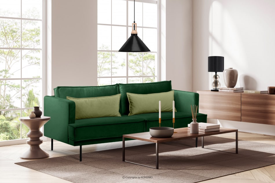 GANZO Sofa 3 osobowa do salonu z poduszkami butelkowa zieleń ciemny zielony/jasny zielony - zdjęcie 1