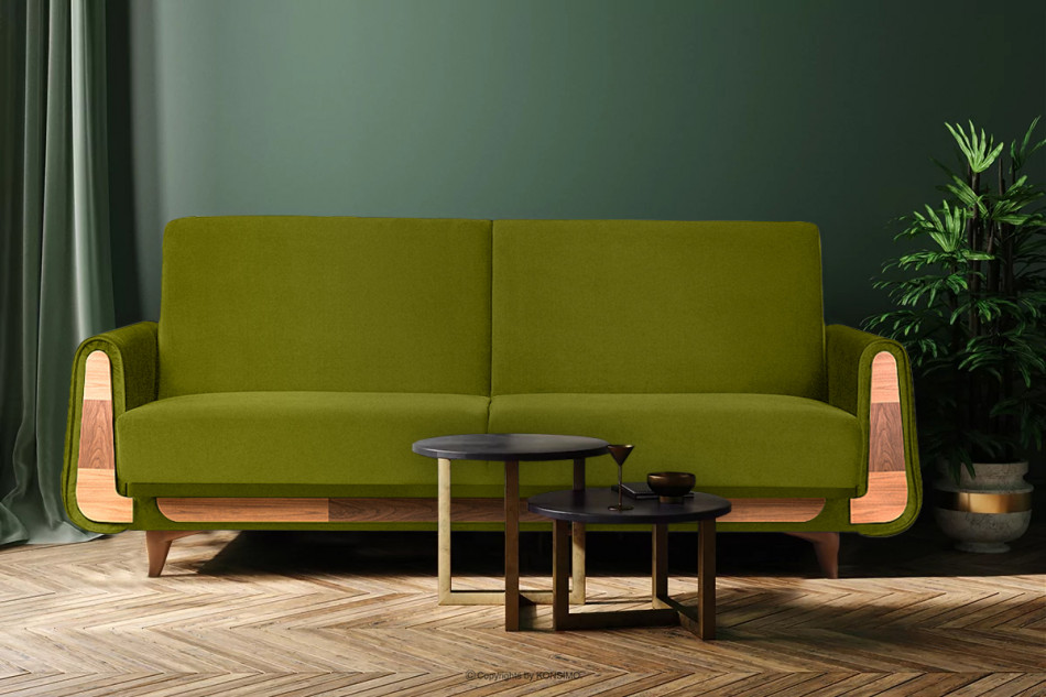 GUSTAVO Oliwkowa sofa rozkładana welur oliwkowy - zdjęcie 1