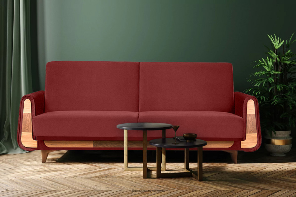 GUSTAVO Czerwona sofa rozkładana welur bordowy - zdjęcie 1