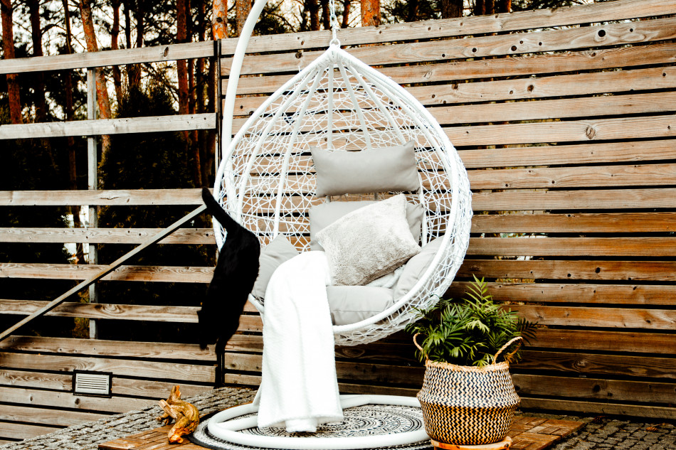 CULLUS Fotel wiszący ogrodowy technorattan biały biały/jasny szary - zdjęcie 1