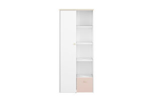 BUBO, https://konsimo.pl/kolekcja/bubo/ Podwójny regał dziecięcy z półkami i szufladą biały / różowy biały/drewno bukowe/różowy - zdjęcie