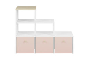 BUBO, https://konsimo.pl/kolekcja/bubo/ Regał dziecięcy z szufladami biały / różowy biały/drewno bukowe/różowy - zdjęcie