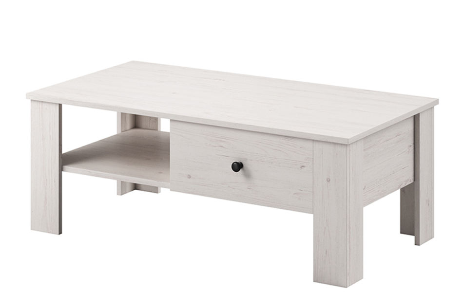 SAMBU Minimalistyczny stolik kawowy wzór drewna biały biały - zdjęcie 0