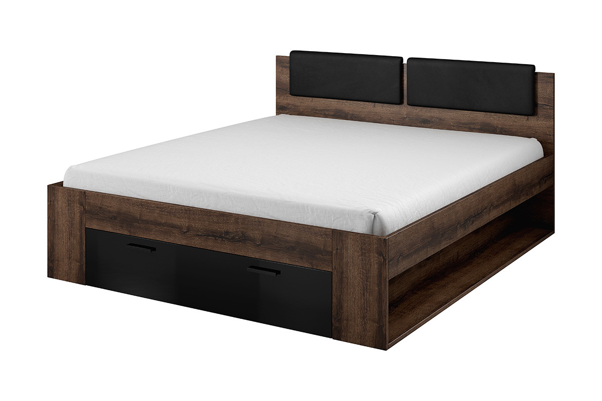 Łóżko 160 cm z zagłówkami i szufladą w stylu industrialnym dąb / czarne