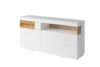 SILKE Komoda z witryną 170 cm z półkami i szufladami modern biała / dąb biały połysk/dąb wotan - zdjęcie 1