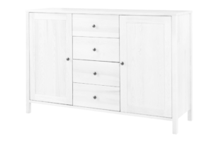CUCULI, https://konsimo.pl/kolekcja/cuculi/ Sosnowa komoda z szufladami i półkami 140 cm biała biały - zdjęcie