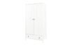 CUCULI Sosnowa szafa dwudrzwiowa z drążkiem i szufladami biała biały - zdjęcie 1