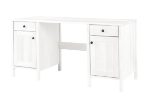 CUCULI, https://konsimo.pl/kolekcja/cuculi/ Sosnowe duże biurko 150 cm z półkami i szufladami białe biały - zdjęcie